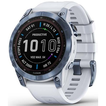 Garmin Fenix 7 Gps Watch Sapphire Solar Mineral Blue DLC Titanium / Whitestone Band 